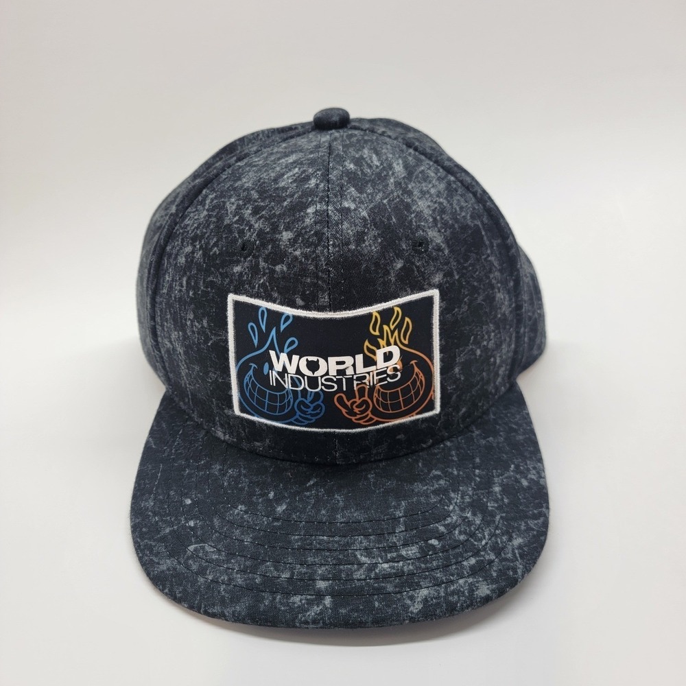 World Industries Snapback Hat Black Acid Wash Flame Boy Wet Willy WI-HT14286AQ